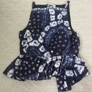Navy and White Peplum Top
